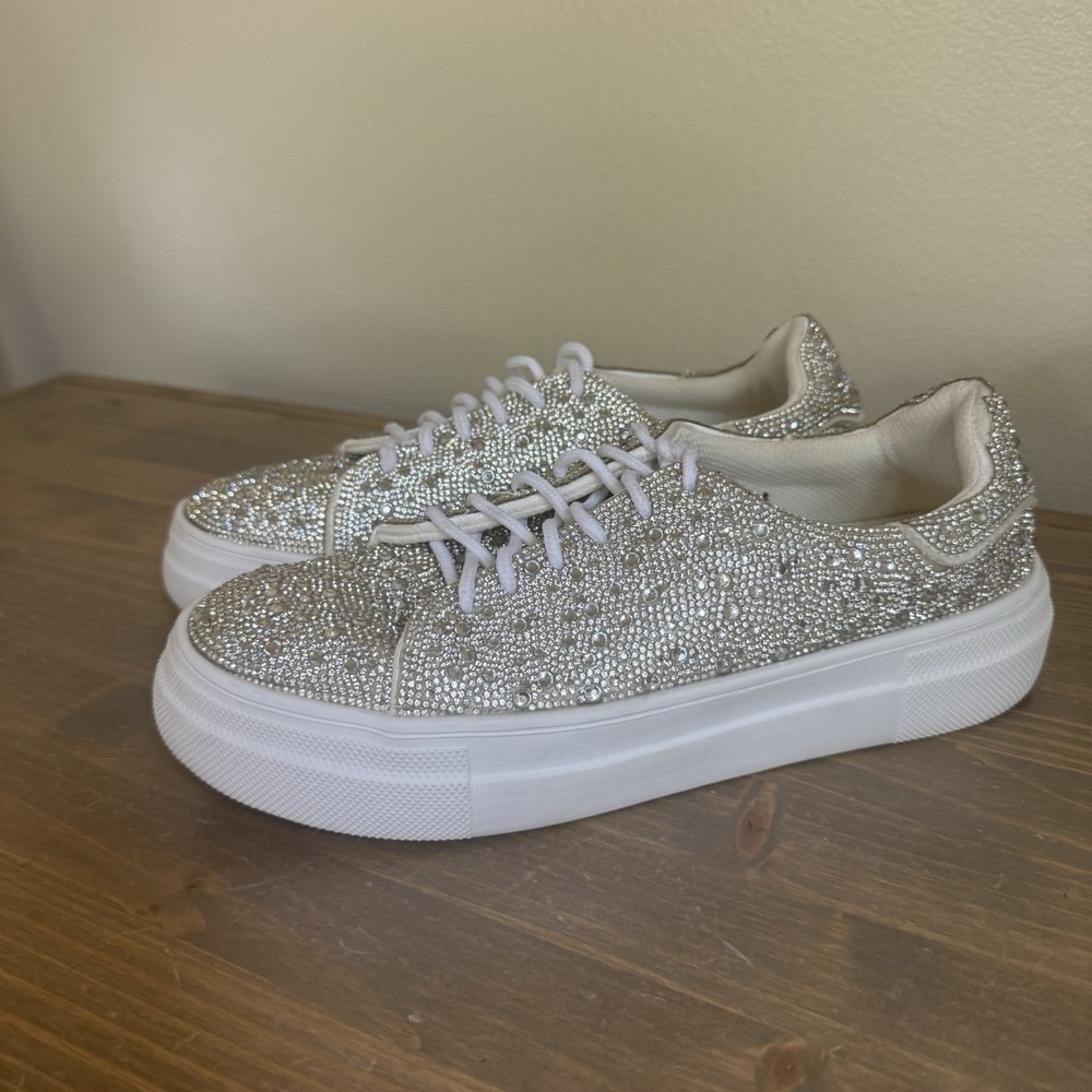 Hey Girl By Corkys Womens 9 Bedazzle Rhinestone Platform Sneakers Lace Up Shoes - Picture 2 of 8